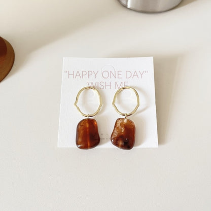 Resin Contrast Caramel Color Series Sterling Silver Needle Earrings-Jewearrings