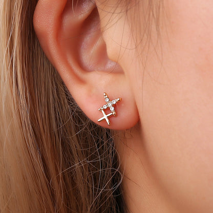 Double X Letter Ladies Earrings Fashion Wild Cross Earrings Diamond Character Earrings-Jewearrings