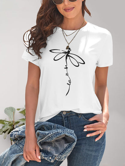 Dragonfly Graphic Round Neck Short Sleeve T-Shirt-Jewearrings