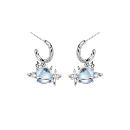 Women's Fashion Creative Moonstone Saturn Stud Earrings-Jewearrings