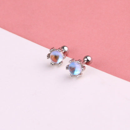 925 Silver Needle Moonstone Stud Earrings Women's New Simple-Jewearrings