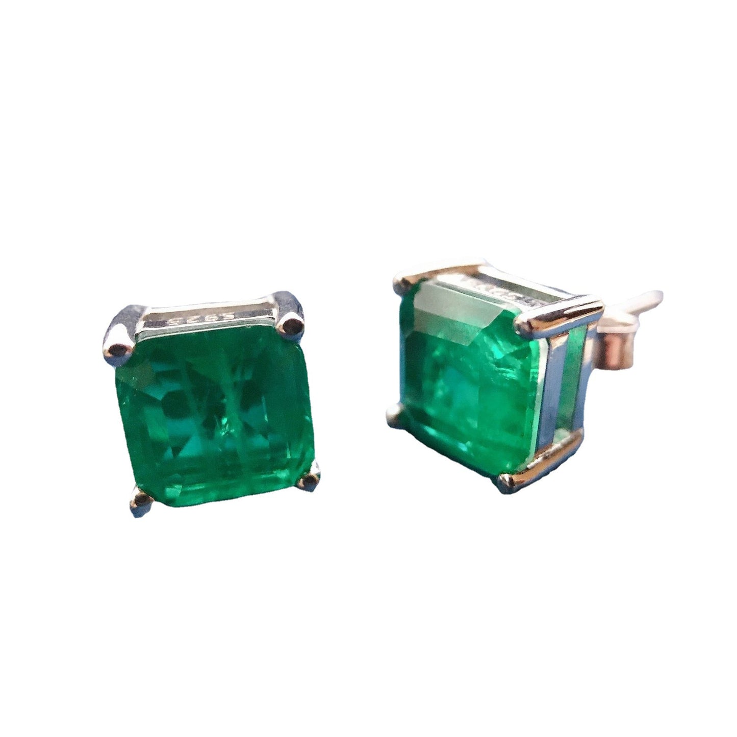 Silver Vintage Emerald Paraiba 7x7 Earrings Square Earrings-Jewearrings