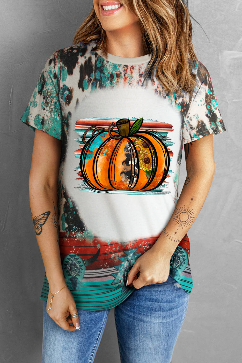 Pumpkin Graphic Round Neck Short Sleeve Tee-Jewearrings