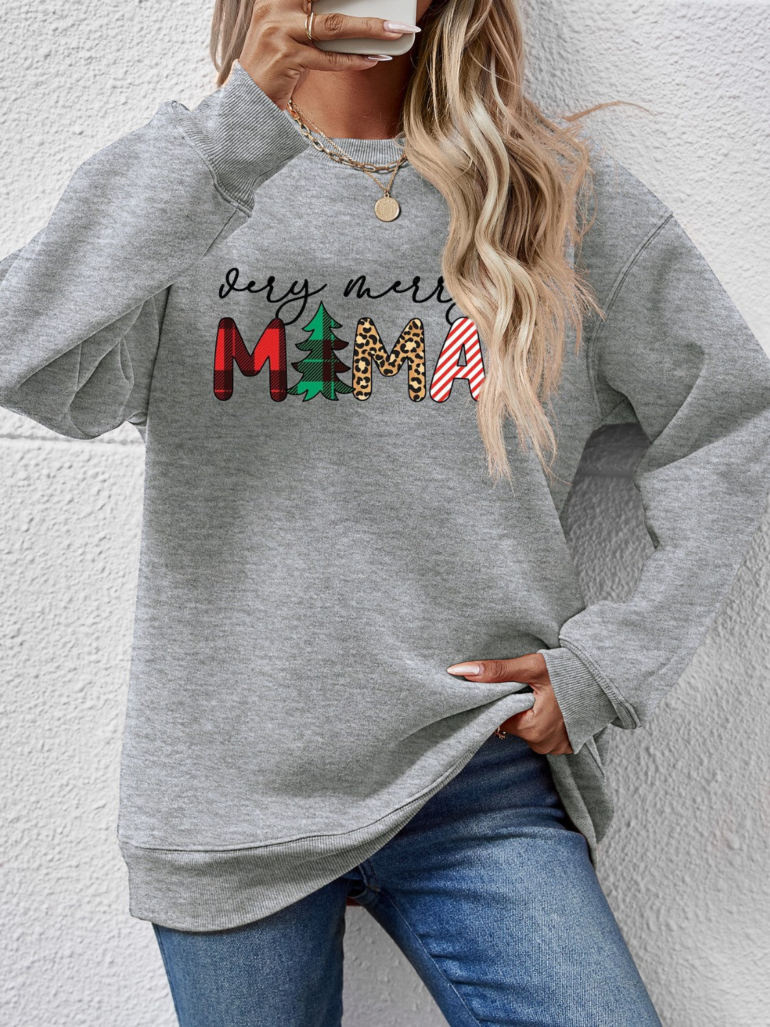 Letter Graphic Round Neck Long Sleeve Sweatshirt-Jewearrings