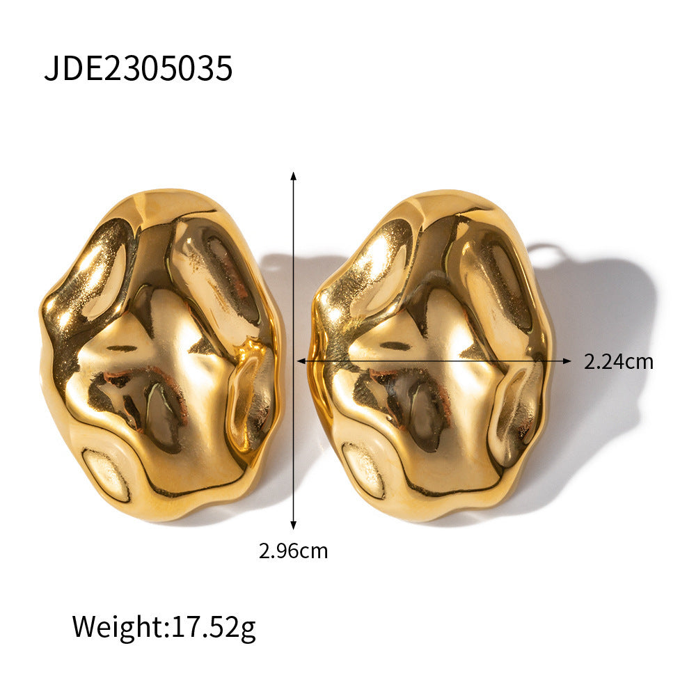 Stainless Steel Irregular Hammered Stud Earrings For Women-Jewearrings