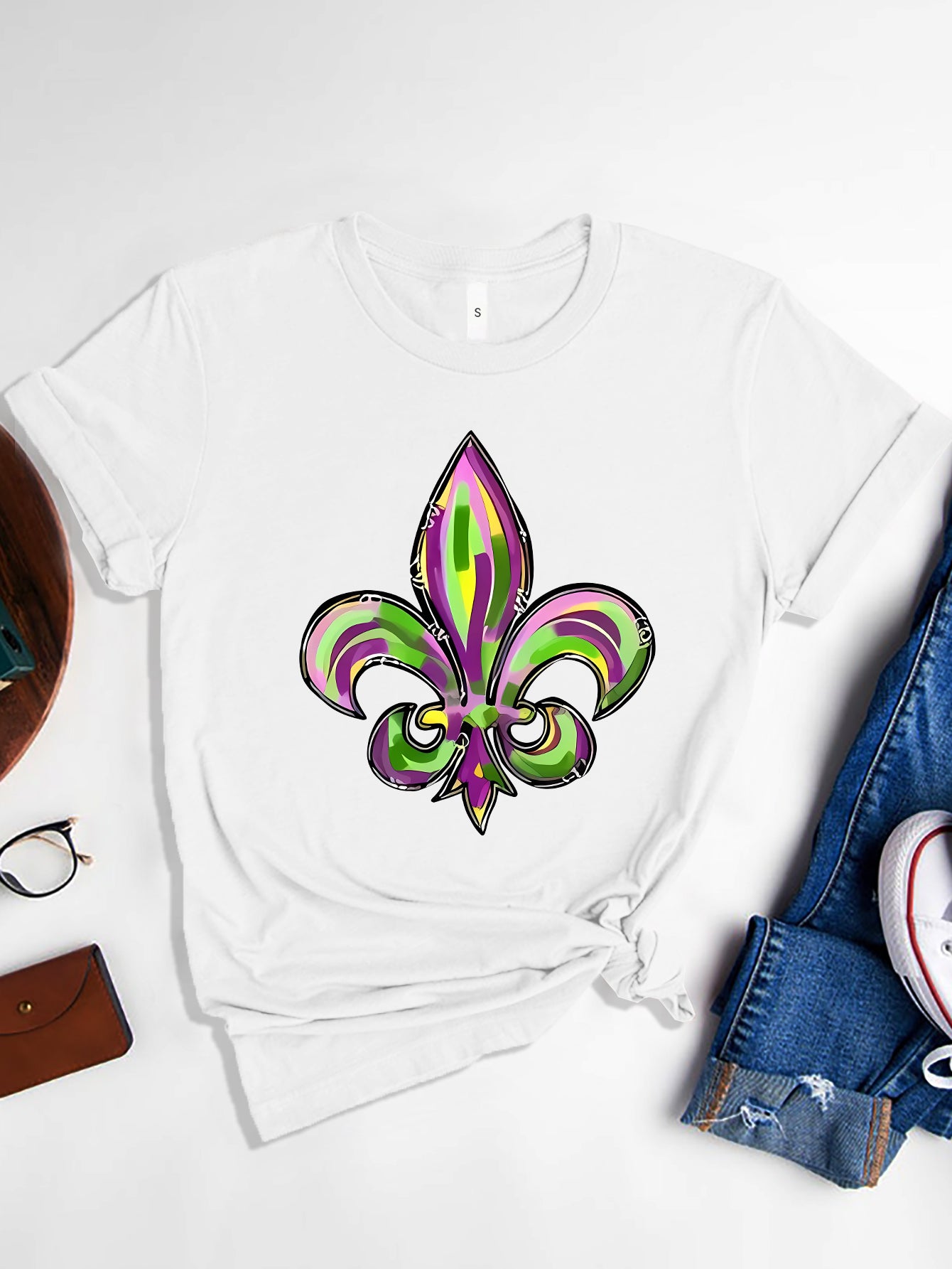 Mardi Gras Graphic Round Neck Short Sleeve T-Shirt-Jewearrings