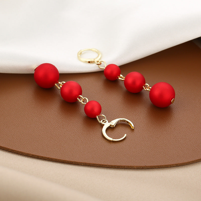 Women's Red Pearl Festive Earrings-Jewearrings