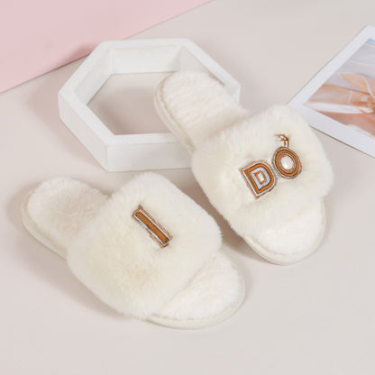 Faux Fur Open Toe Slippers-Jewearrings