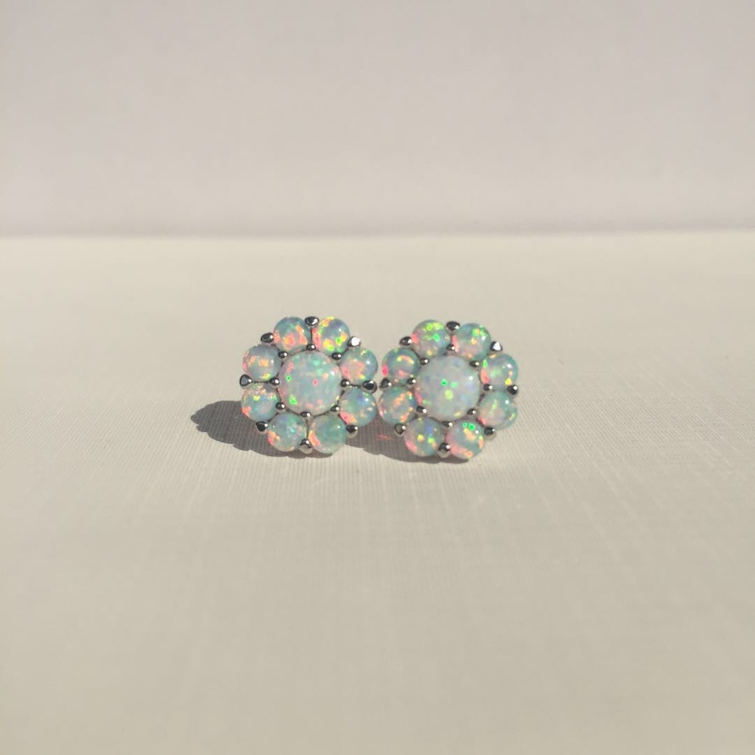 S925 Sterling Silver Opal Flower Earrings Opal Opal Jewelry-Jewearrings