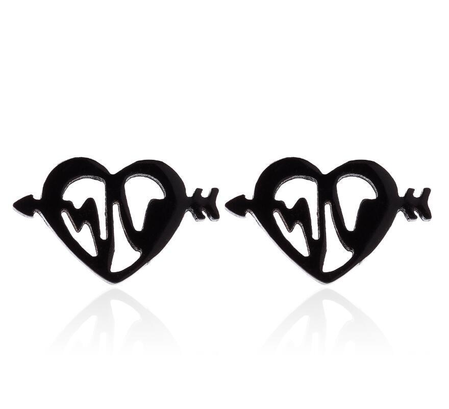 Women's Simple One Arrow Through Heart Shape Stainless Steel Stud Earrings-Jewearrings