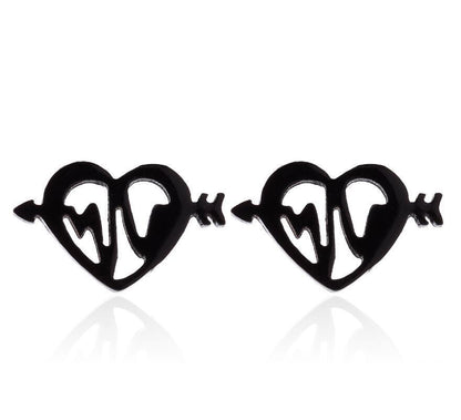 Women's Simple One Arrow Through Heart Shape Stainless Steel Stud Earrings-Jewearrings