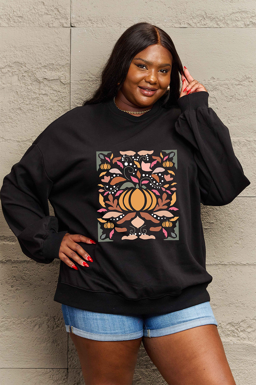 Simply Love Full Size Graphic Dropped Shoulder Sweatshirt-Jewearrings