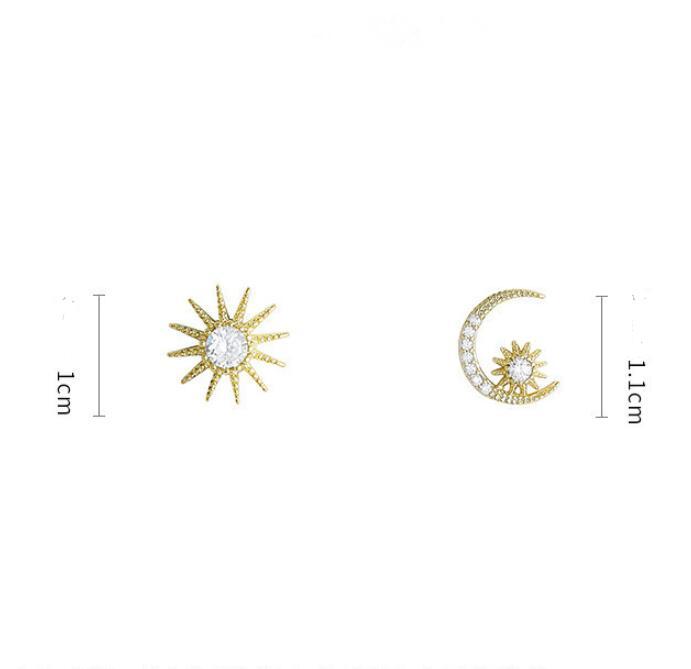 Women's Shining Sun Moon Star Asymmetric Stud Earrings-Jewearrings