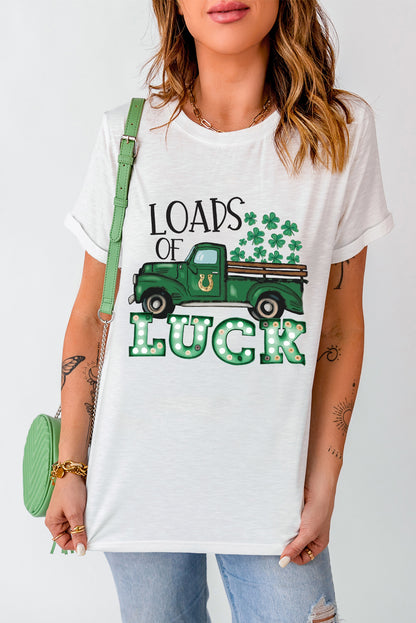 LOADS OF LUCK Graphic Round Neck Tee-Jewearrings