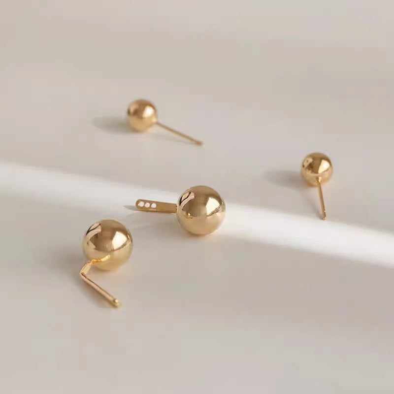 925 Silver Needle Simple Small Golden Balls Stud Earrings For Women Temperamental Earrings Minority Design Earrings-Jewearrings