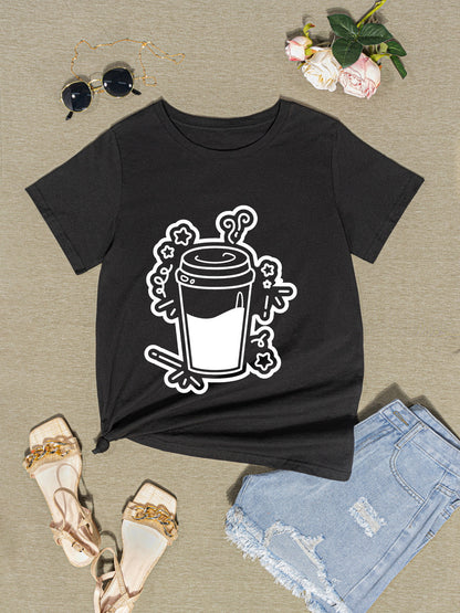 Coffee Round Neck Short Sleeve T-Shirt-Jewearrings