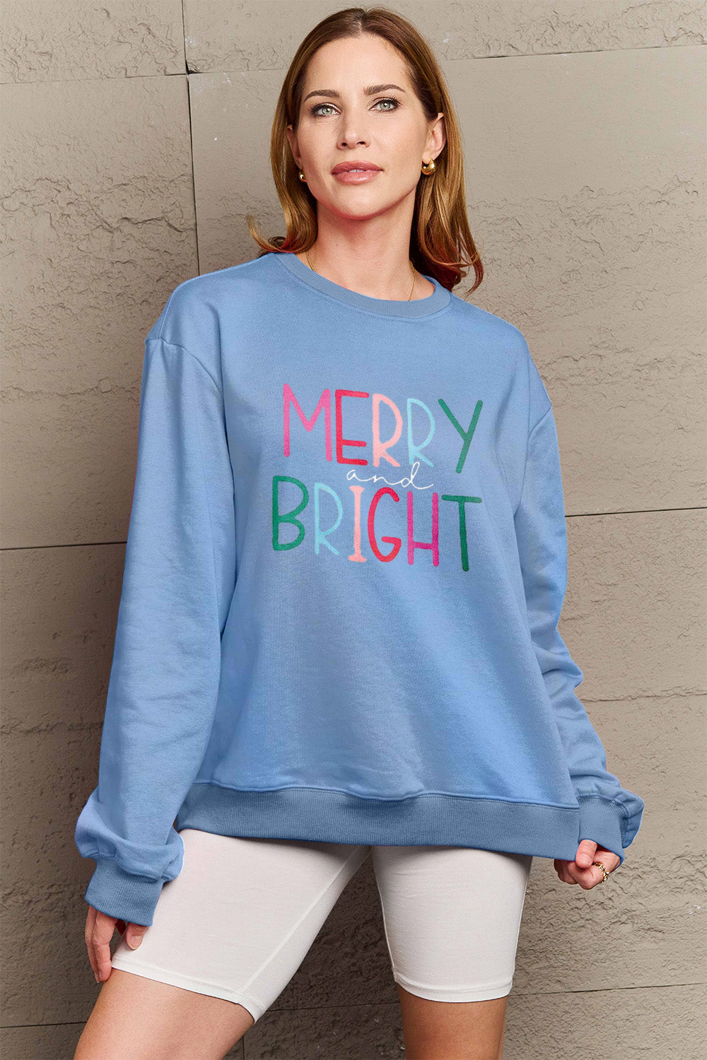 Simply Love Full Size MERRY AND BRIGHT Graphic Sweatshirt-Jewearrings