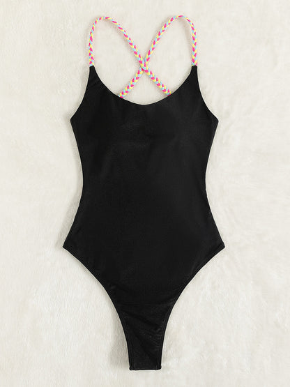 Tied Braided Strap Scoop Neck One-Piece Swimwear-Jewearrings