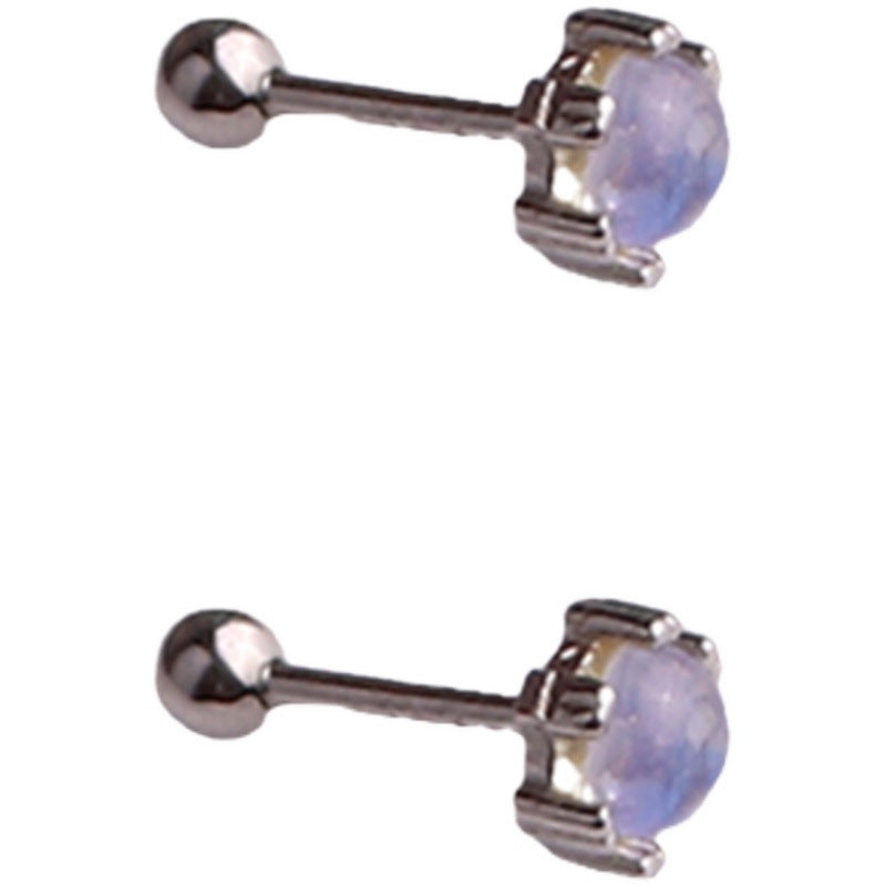 925 Silver Needle Moonstone Stud Earrings Women's New Simple-Jewearrings