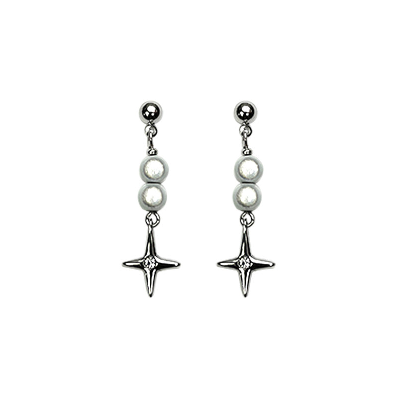 Niche Design Reflective Pearl Cross Star Stud Earrings-Jewearrings