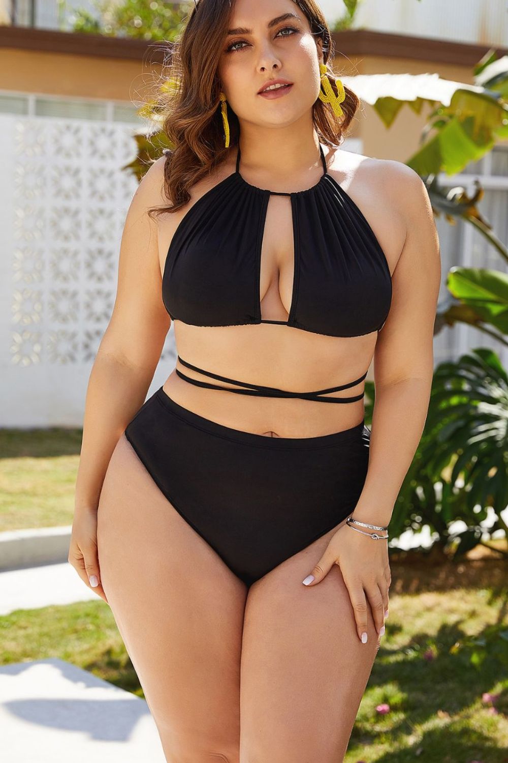 Plus Size Cutout Tied Backless Bikini Set-Jewearrings