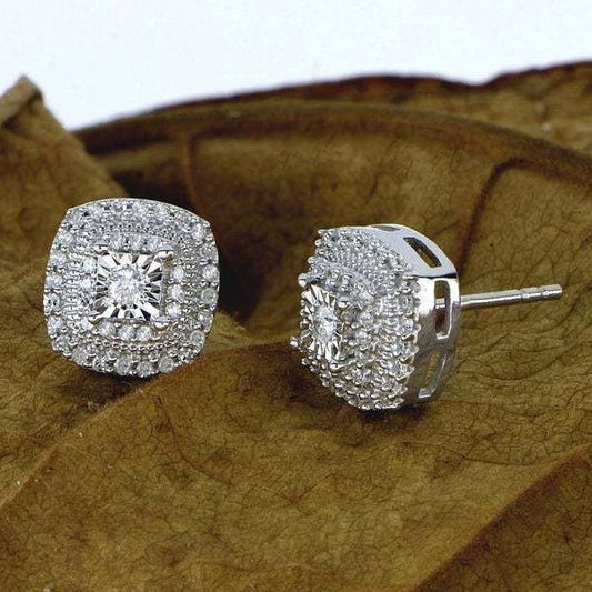 Women's Retro Square Fashion Elegant Micro Inlaid White Zircon Stud Earrings-Jewearrings