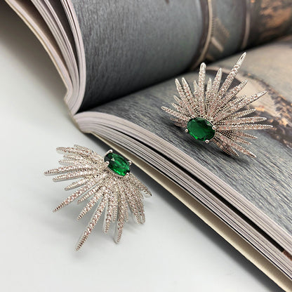 Zircon Stud Earrings Women Retro Emerald Diamonds-Jewearrings