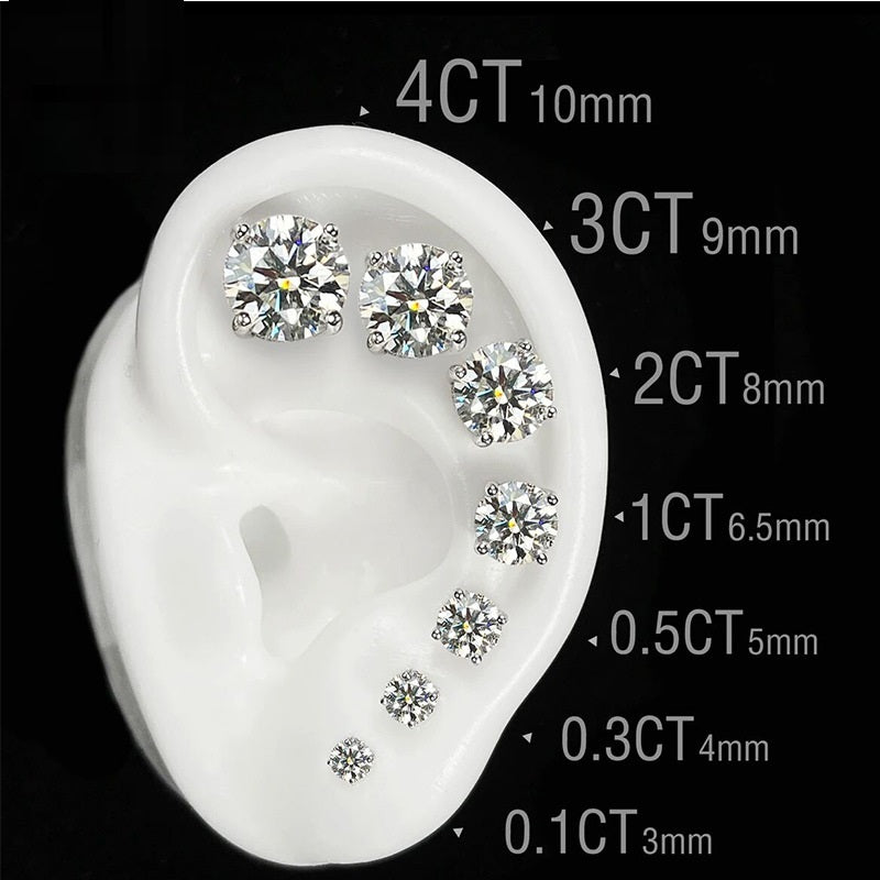 925 Silver Moissanite Stud Earrings Classic Four-claw D Color Single Stone Earrings-Jewearrings