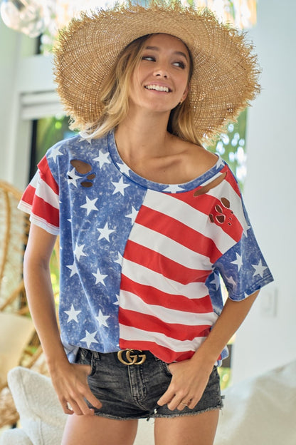 BiBi American Flag Theme Short Sleeve T-Shirt-Jewearrings