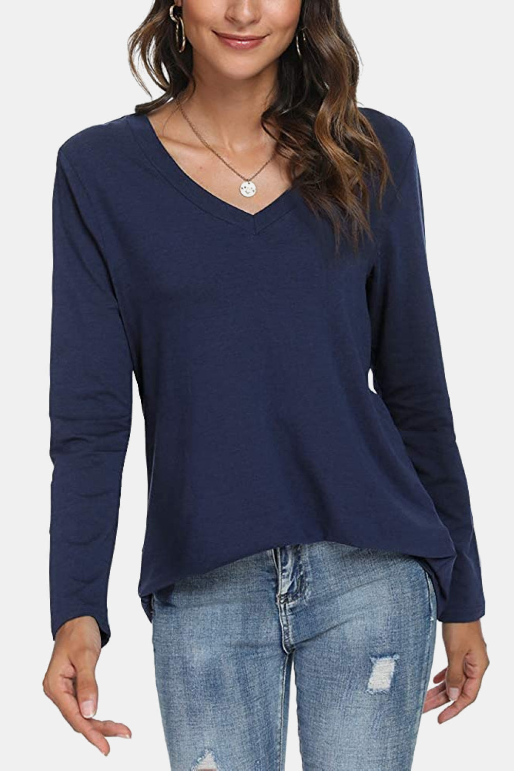 V-Neck Long Sleeve T-Shirt-Jewearrings