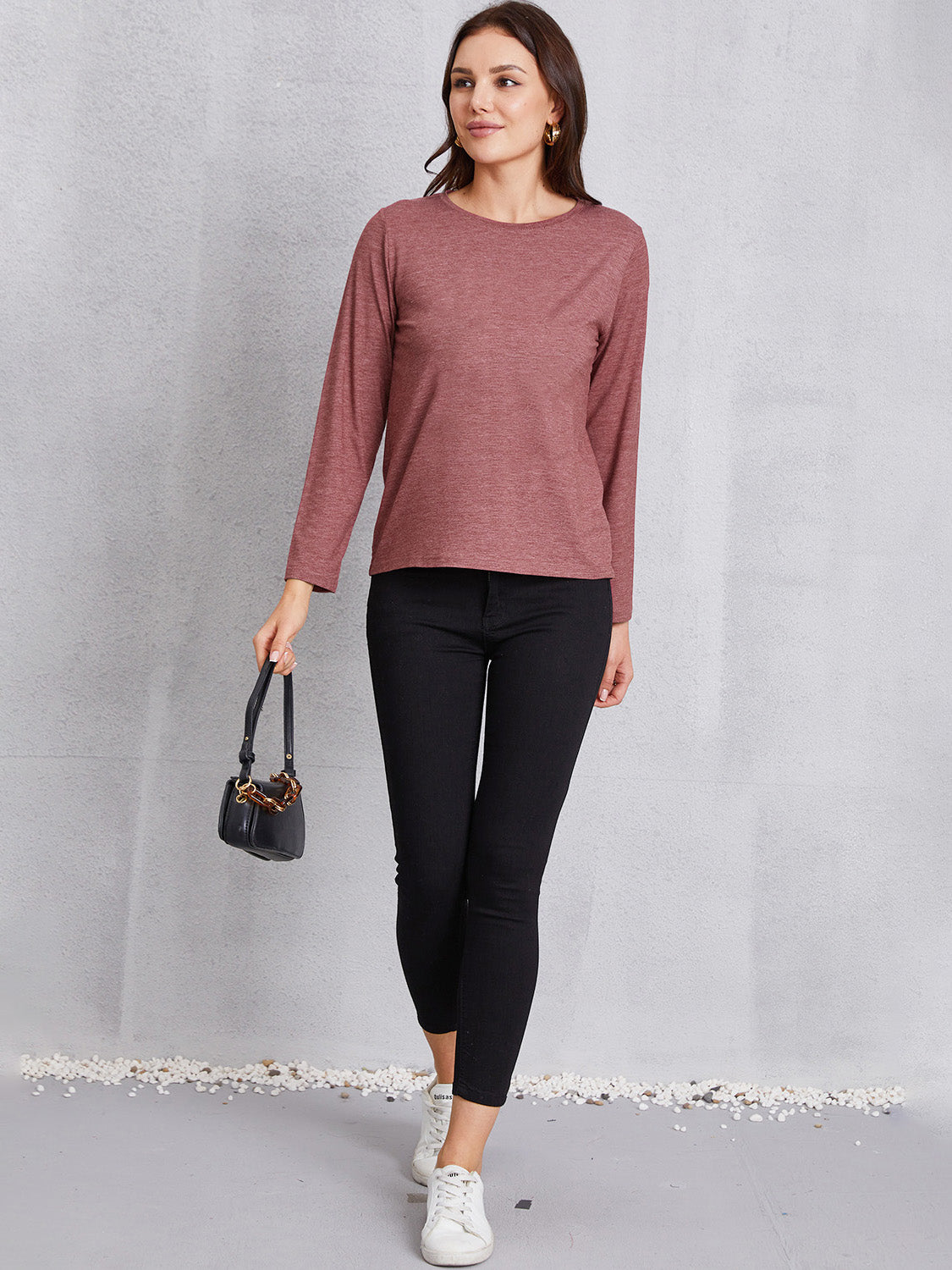 Round Neck Long Sleeve T-shirt-Jewearrings