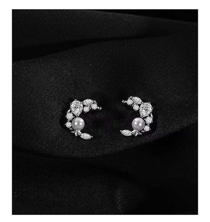 S925 Silver Moon Pearl Stud Earrings-Jewearrings