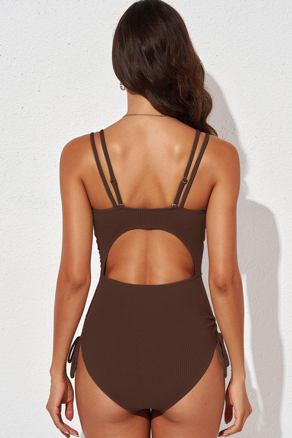 Tied Cutout Plunge One-Piece Swimsuit-Jewearrings