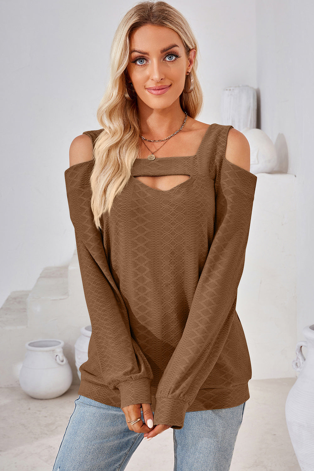 Cutout Square Neck Cold Shoulder T-Shirt-Jewearrings