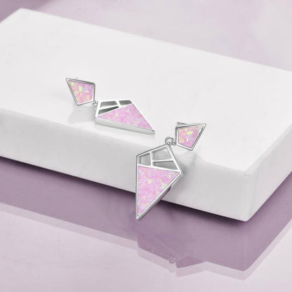 925 Sterling Silver Geometric With Opal Dangle Drop Stud Earrings-Jewearrings