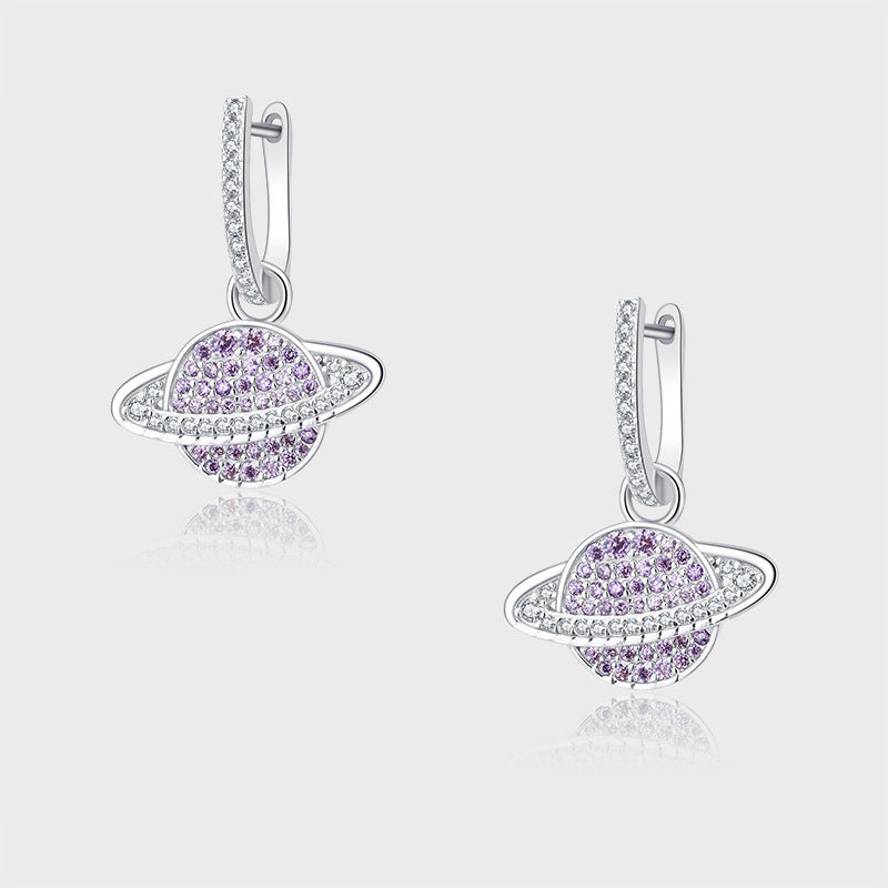 925 Sterling Silver Studded With Purple Zircon Star Earrings-Jewearrings