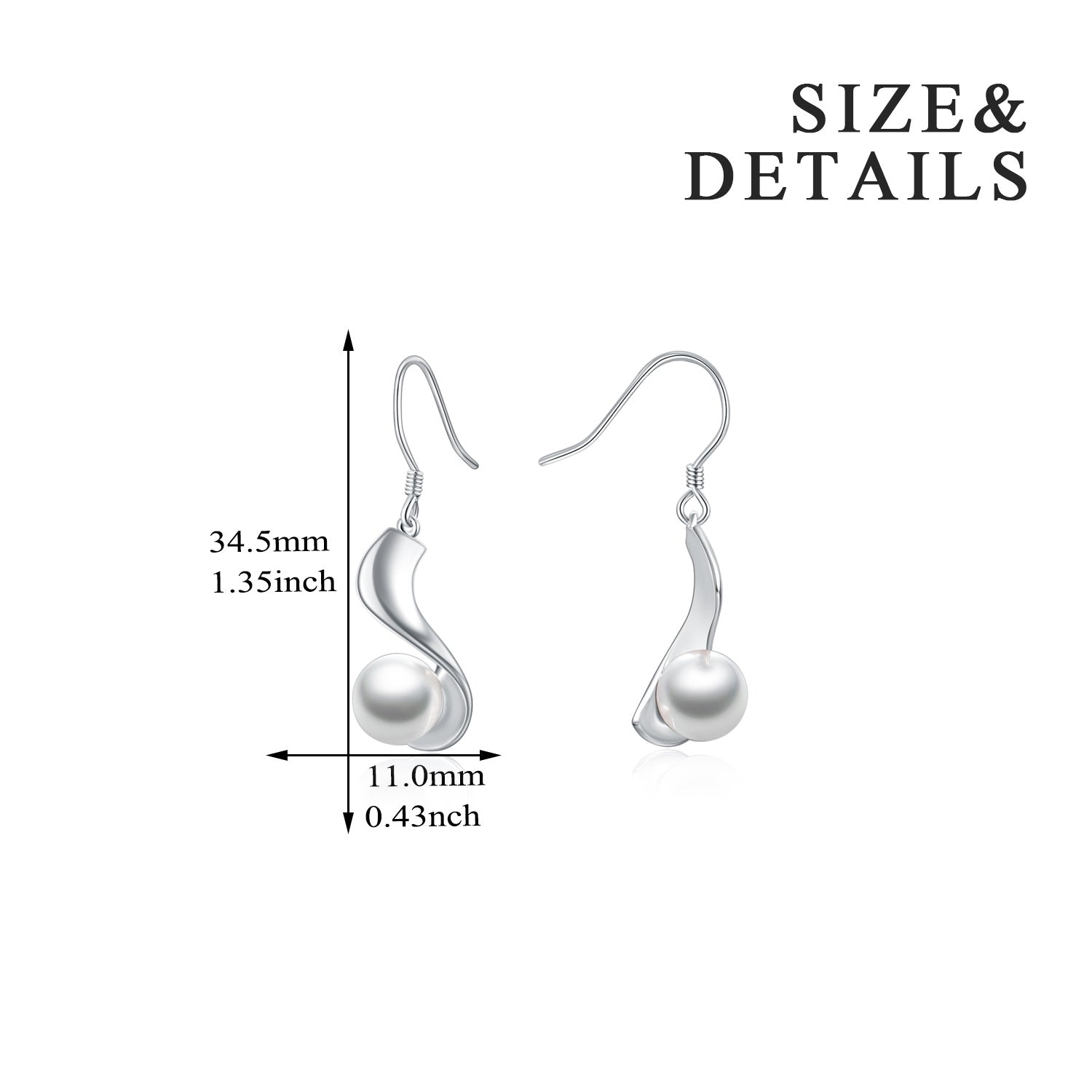 Sterling Silver Pearl Earrings Dangle Drop Earrings Fine Jewelry for Women 8mm Pearl-Jewearrings