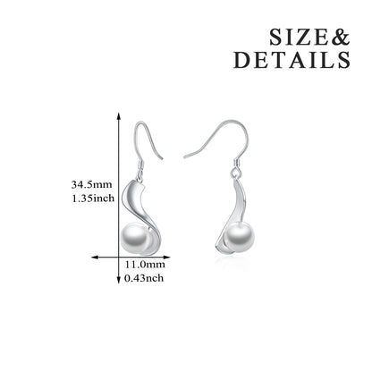 Sterling Silver Pearl Earrings Dangle Drop Earrings Fine Jewelry for Women 8mm Pearl-Jewearrings