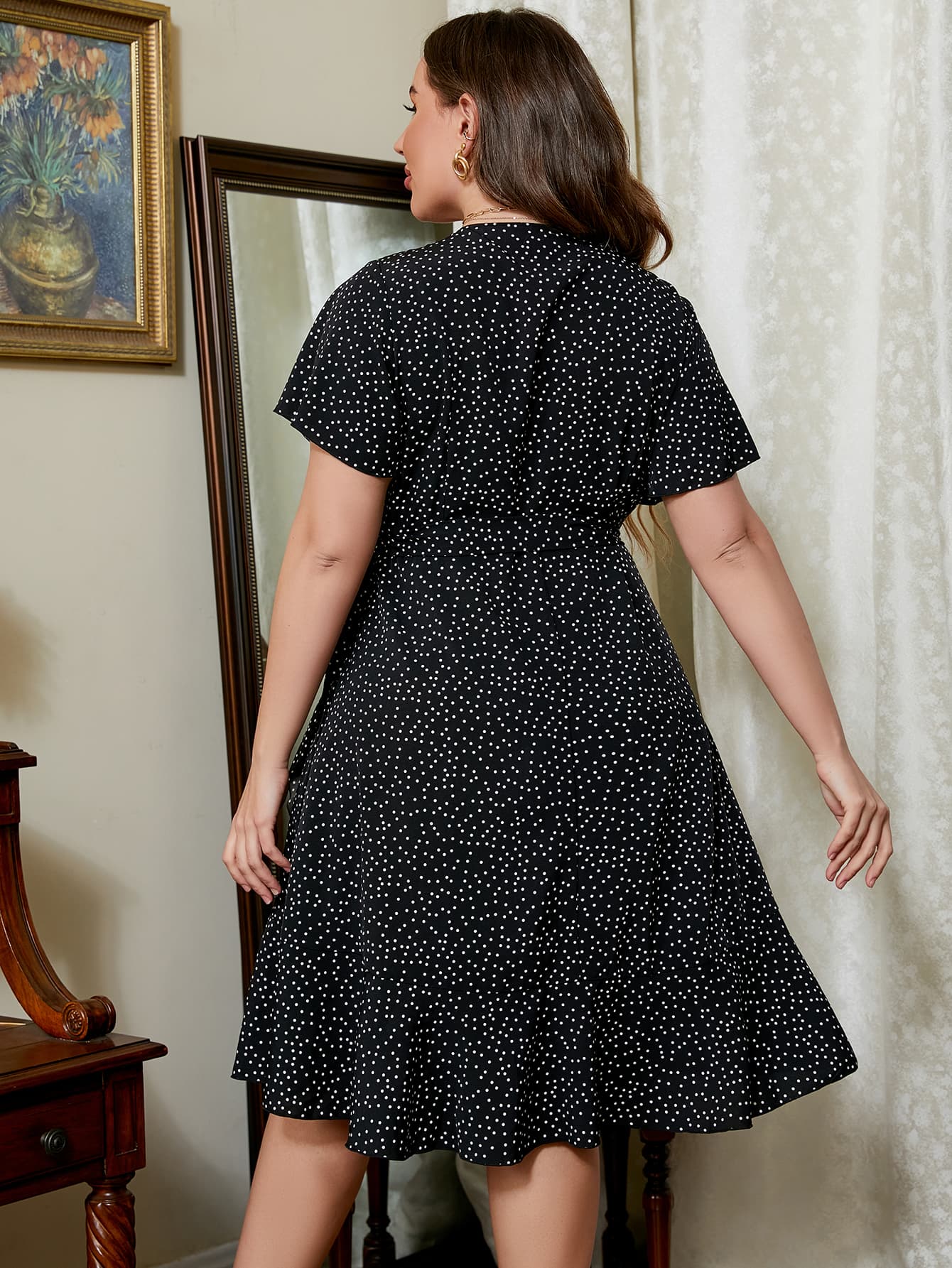 Plus Size Printed Short Sleeve Dress-Jewearrings