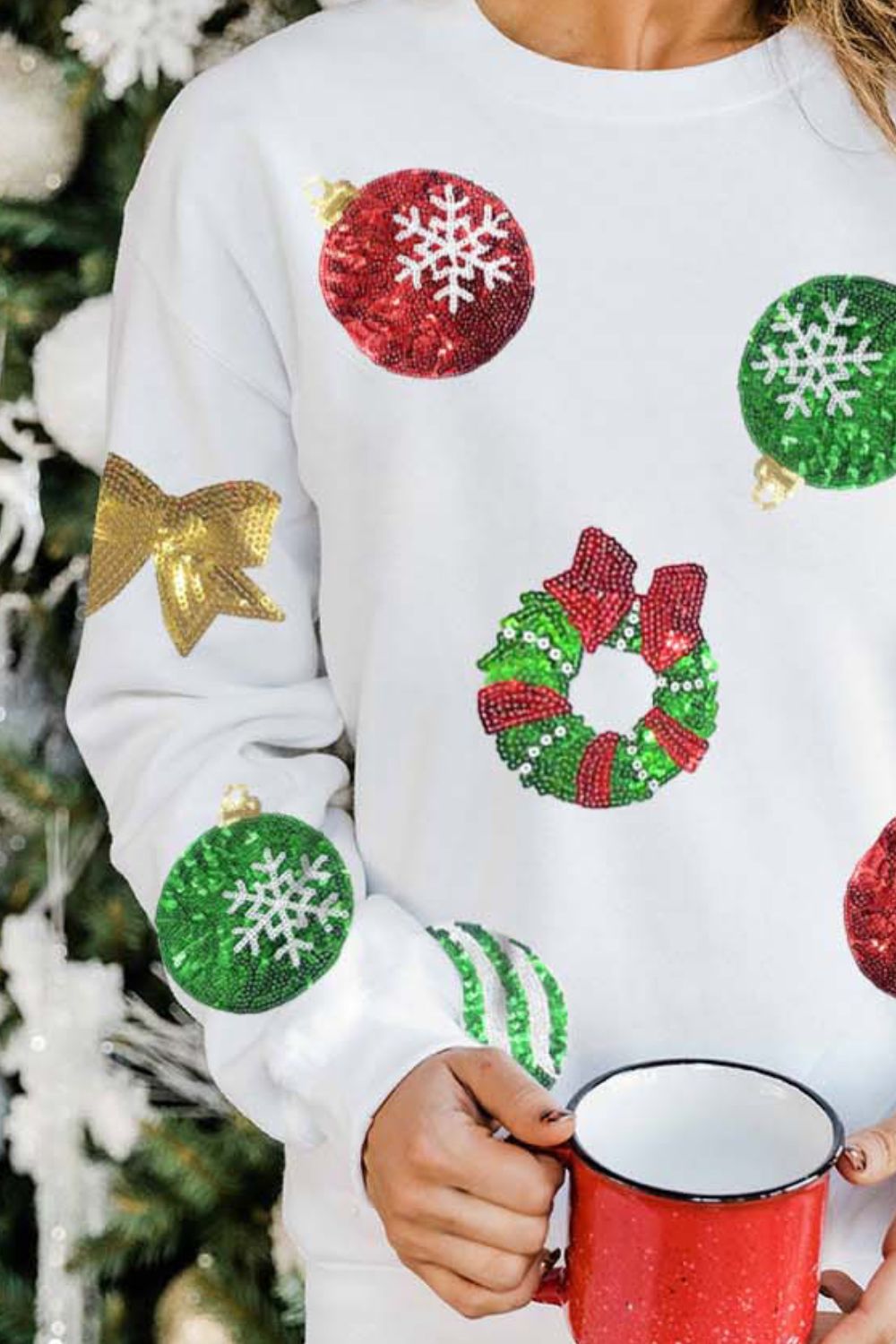 Sequin Patch Christmas Element Sweatshirt-Jewearrings