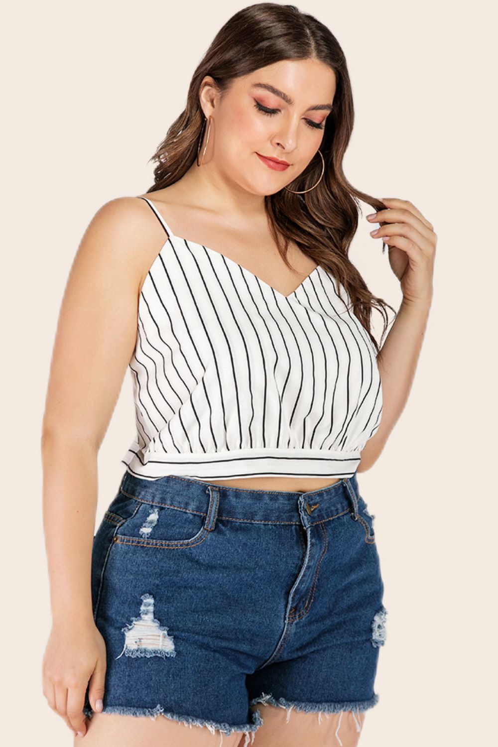 Plus Size Striped Tie-Back Cropped Cami-Jewearrings