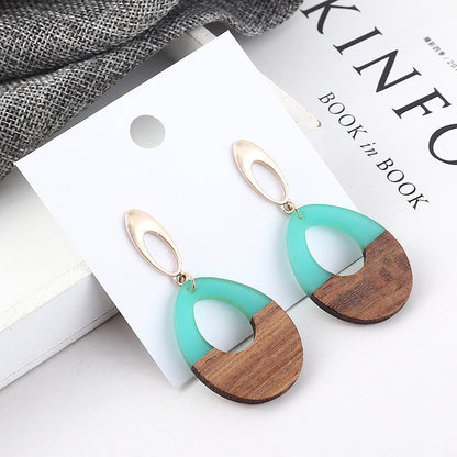 Wooden Patch Earrings Simple All Match Water Drop Stud Earrings For Women-Jewearrings