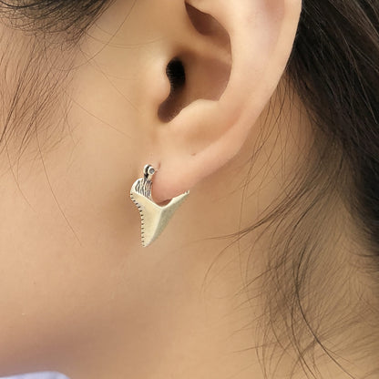 925 Silver Punk Vintage Triangle Shark Earrings Tooth Serrated Sterling Silver Ear Clip-Jewearrings