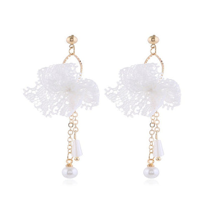 Japanese And Korean Lace Bow Tassel Sweet Earrings-Jewearrings