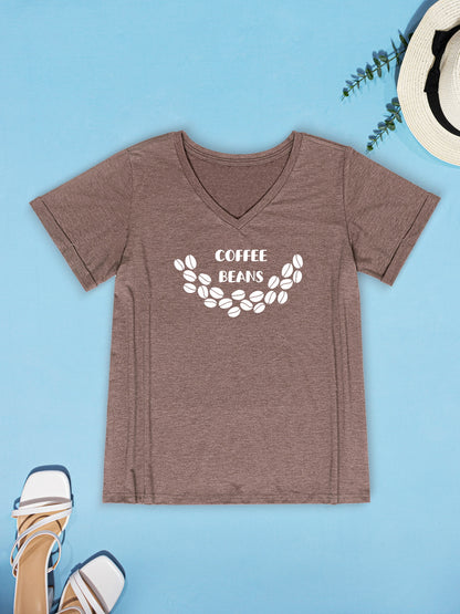 COFFEE BEANS V-Neck Short Sleeve T-Shirt-Jewearrings