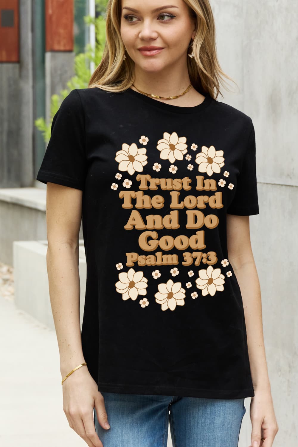 Simply Love Full Size TRUST IN THE LORD AND DO GOOD PSALM 37:3 Graphic Cotton Tee-Jewearrings