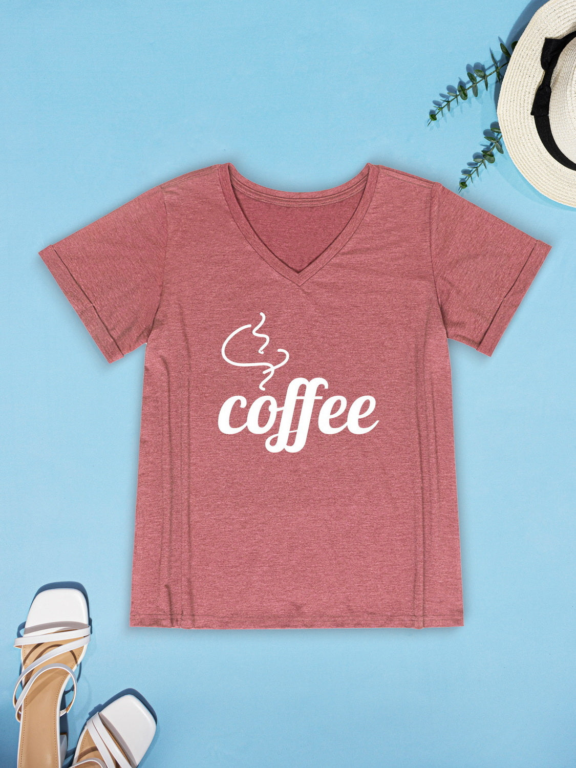 COFFEE V-Neck Short Sleeve T-Shirt-Jewearrings