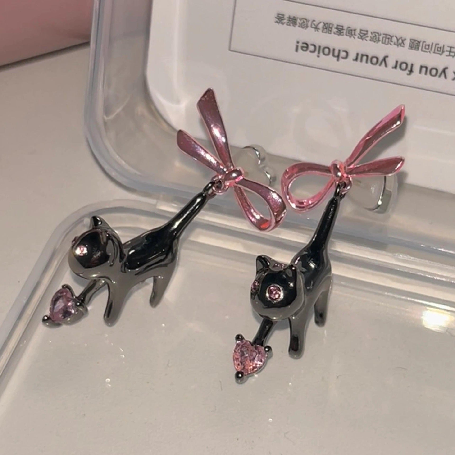 Fashion Black Cat Bow Earrings Female-Jewearrings