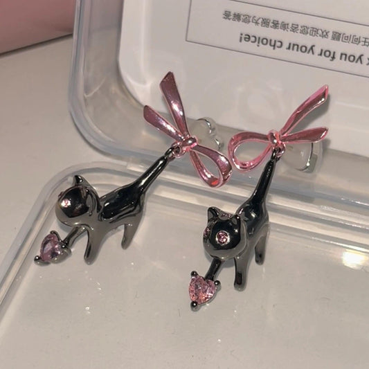 Fashion Black Cat Bow Earrings Female-Jewearrings