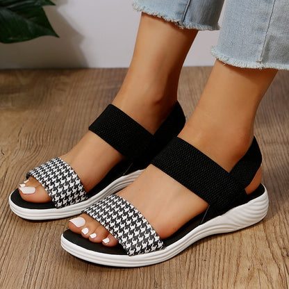 PU Leather Open Toe Low Heel Sandals-Jewearrings